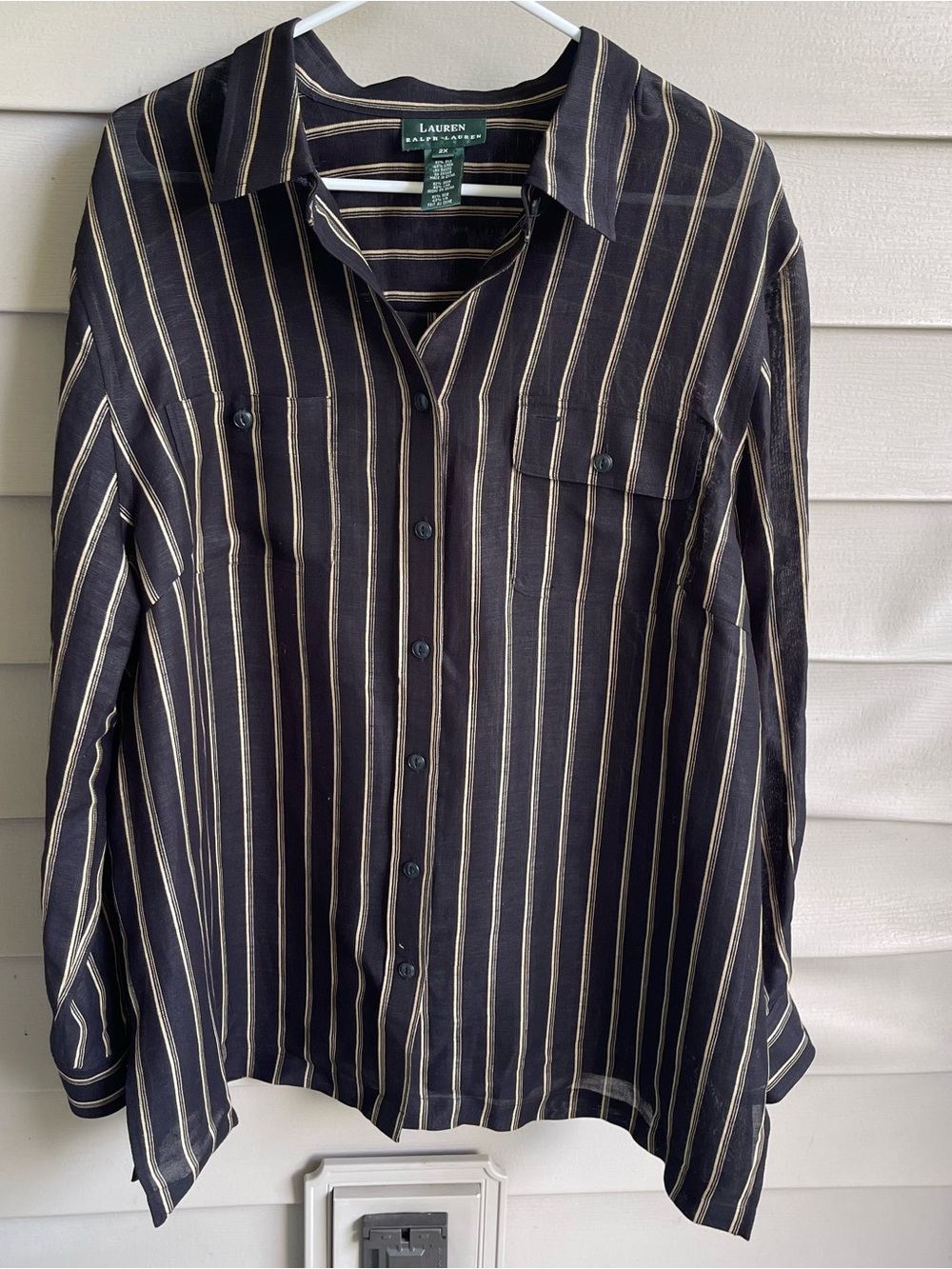 Ralph Lauren Button Up Shirt Womens Size 2X Silk Linen Beachy Old Money Roll Tab